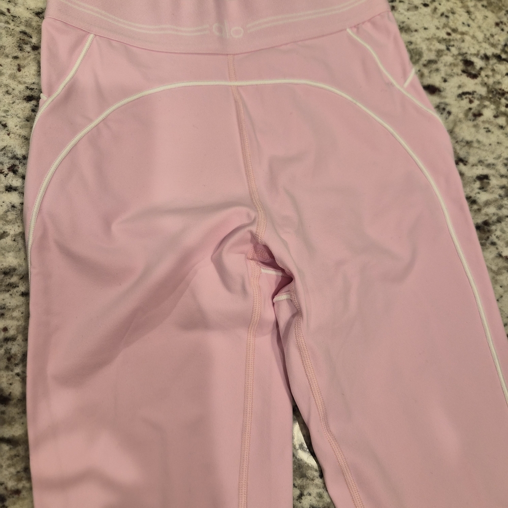 ALO Yoga Kids Light Pink Leggings with White Piping
